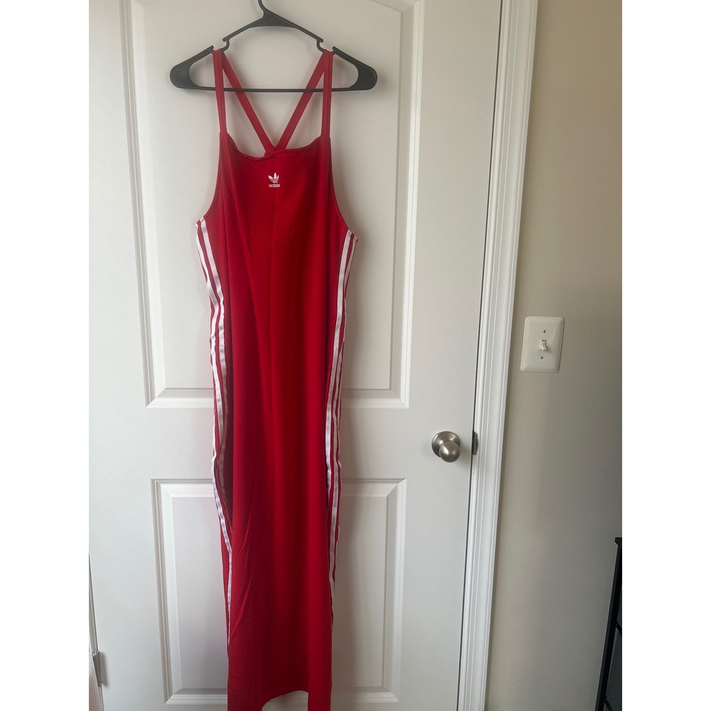Adidas Originals Womens Red 3-Stripe Maxi Dress Crisscross Back 3X